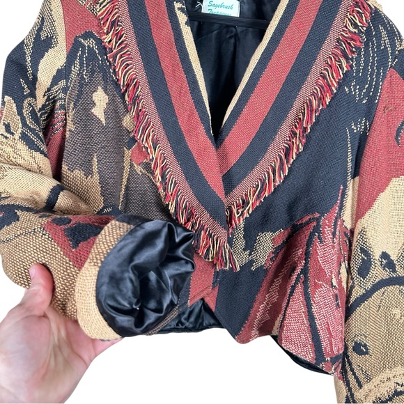 VINTAGE Cropped Horse Print Fringed Throw Blanket Western Jacket - Picture 7 of 14